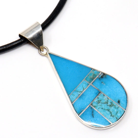 Inlaid Turquoise Tear Drop Pendant by Smith