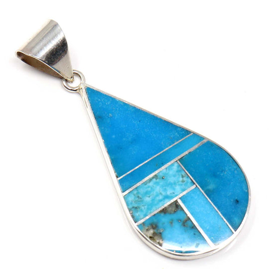 Inlaid Turquoise Tear Drop Pendant by Smith