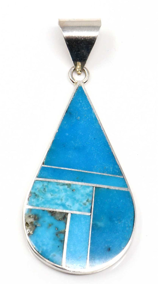 Inlaid Turquoise Tear Drop Pendant by Smith