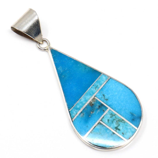 Inlaid Turquoise Tear Drop Pendant by Smith