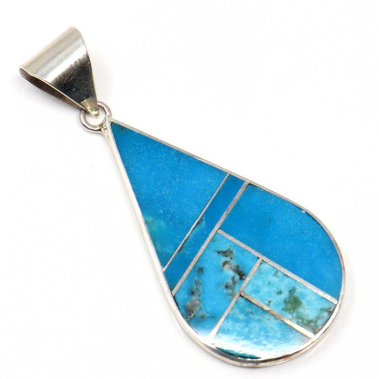 Inlaid Turquoise Tear Drop Pendant by Smith