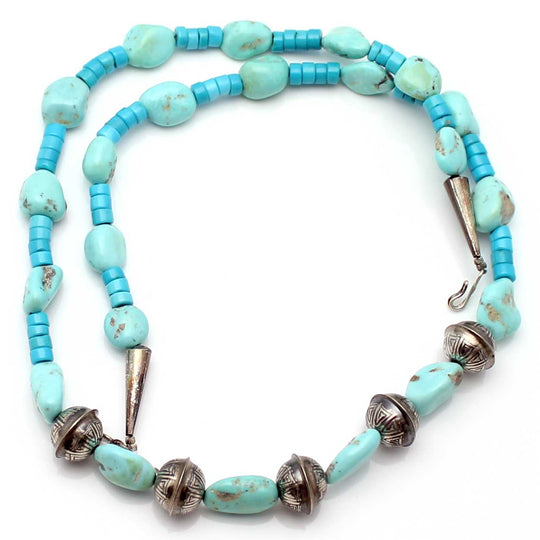 Turquoise Nugget & Silver Bead Necklace