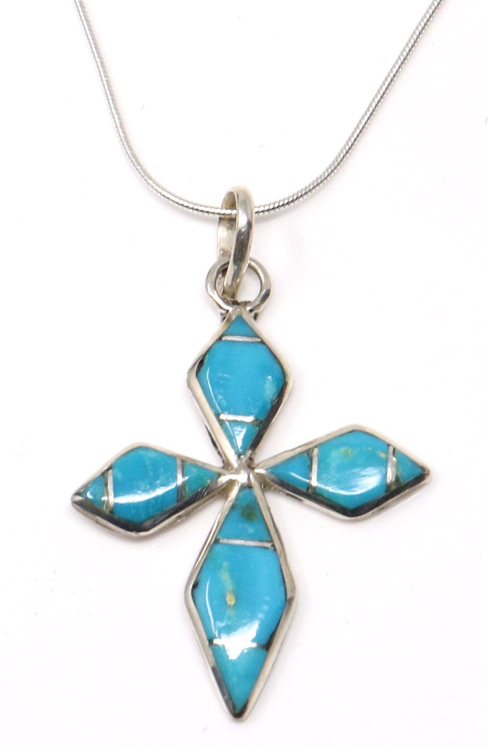 Zuni Turquoise Cross Pendant W/Chain