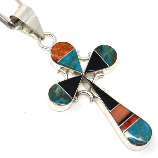 Load image into Gallery viewer, Navajo Reversible Turquoise Inlay Cross by Yazzie
