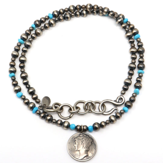Mercury Dime & Silver Bead Necklace by Belone