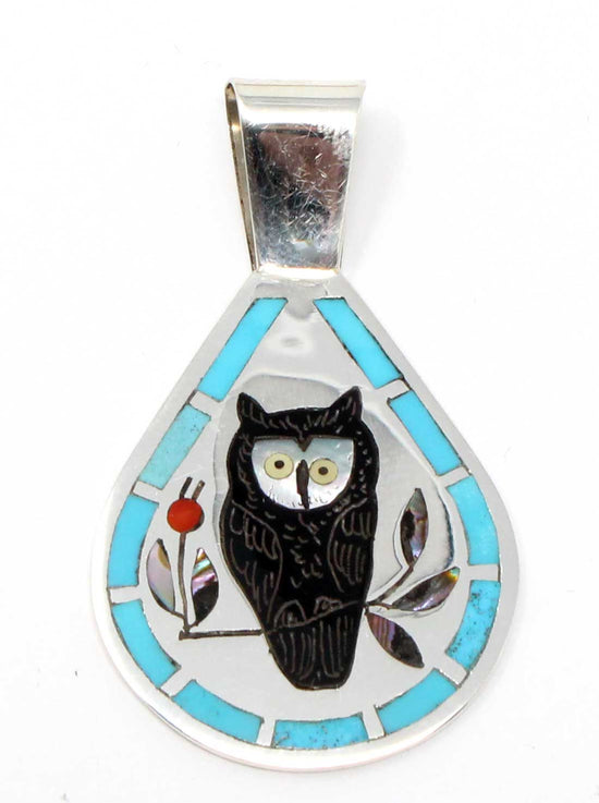 Zuni Inlaid Owl Pendant by Edaaki