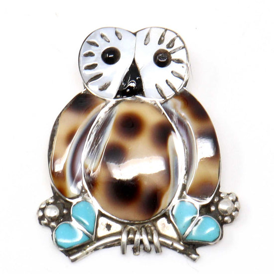 Load image into Gallery viewer, Zuni Silver Owl Pendant By Kallestewa
