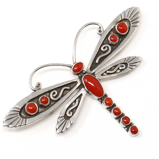 Coral Dragonfly Pin