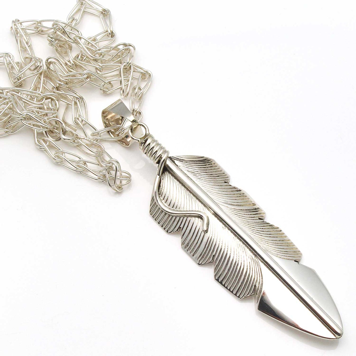 Navajo Silver Feather Pendant by Charley