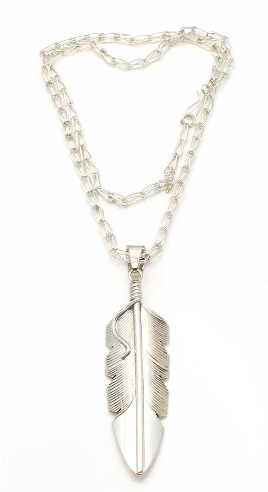 Navajo Silver Feather Pendant by Charley