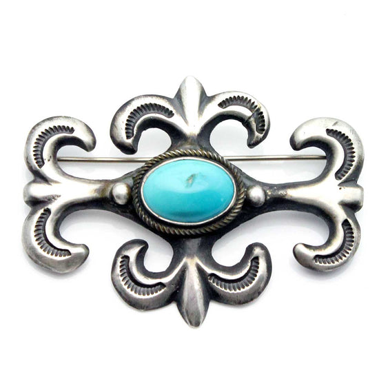 Load image into Gallery viewer, Silver Fleur-de-Lis Pin with Turquoise
