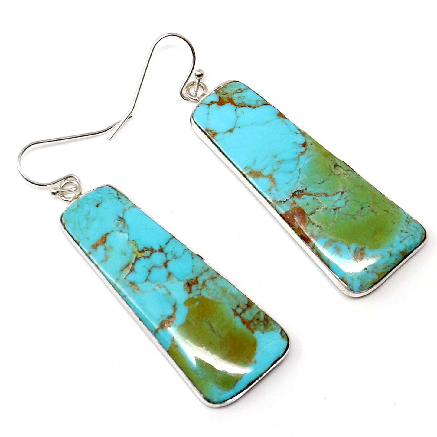Turquoise & Silver Trapezoid Drop Earrings by Tortalita