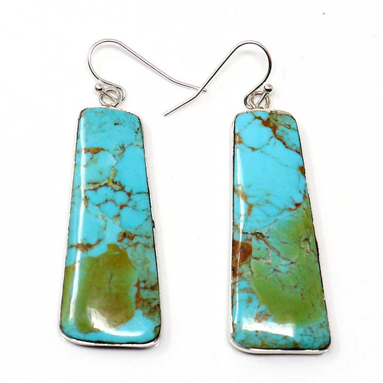 Turquoise & Silver Trapezoid Drop Earrings by Tortalita