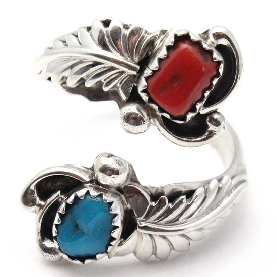Adjustable Ring Featuring Turquoise & Coral