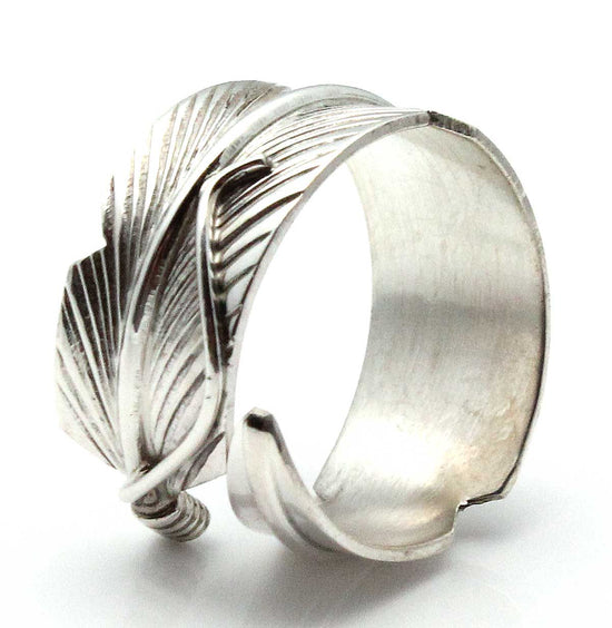 Adjustable Sterling Silver Feather Ring