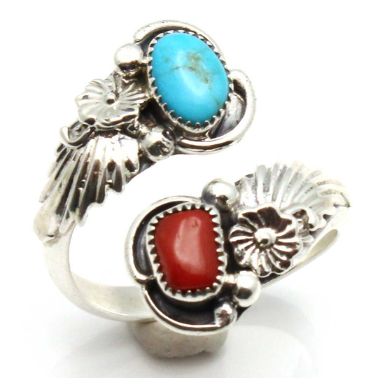 Turquoise & Coral Adjustable Ring by Belin