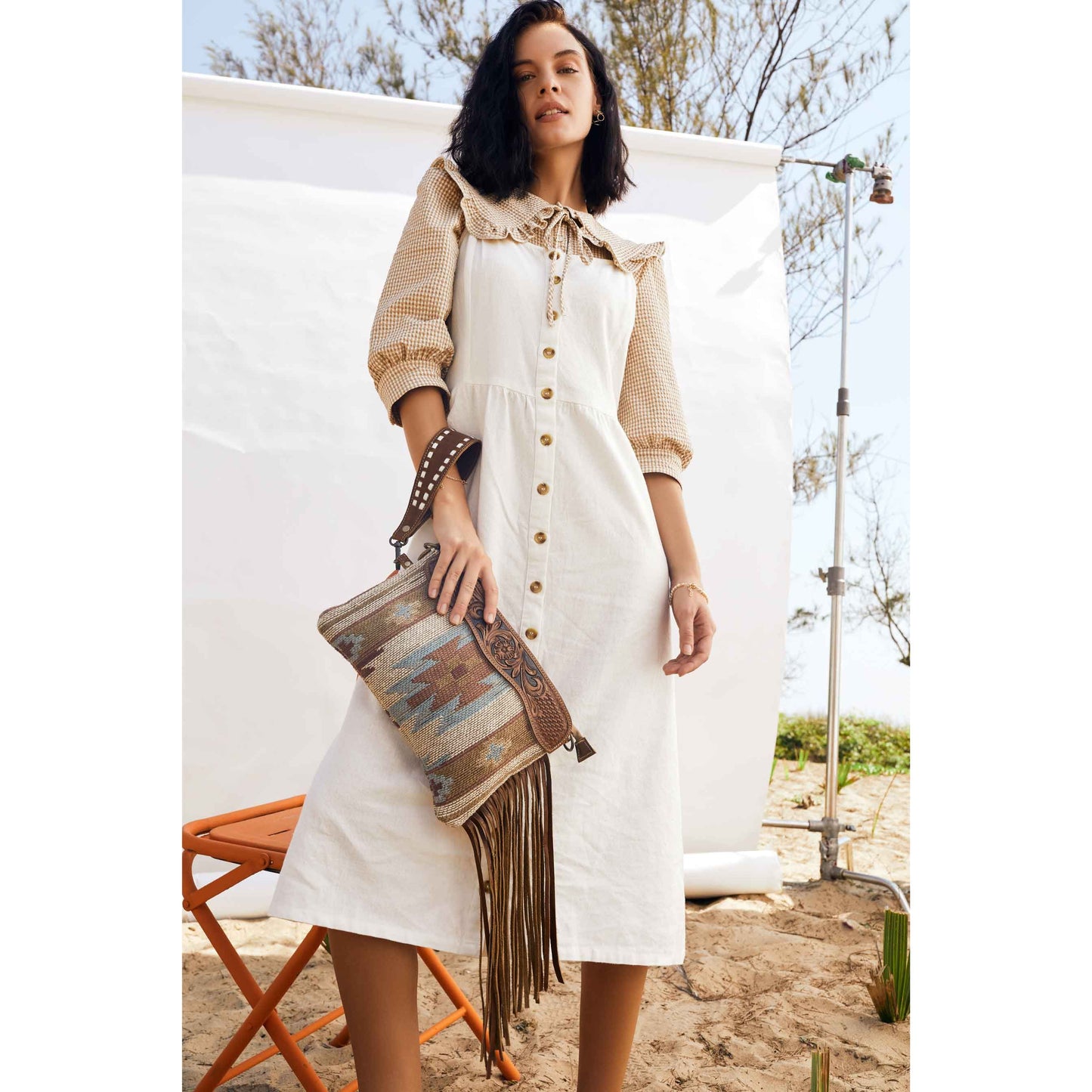 Brown Tassels Hand Tooled Leather Bag