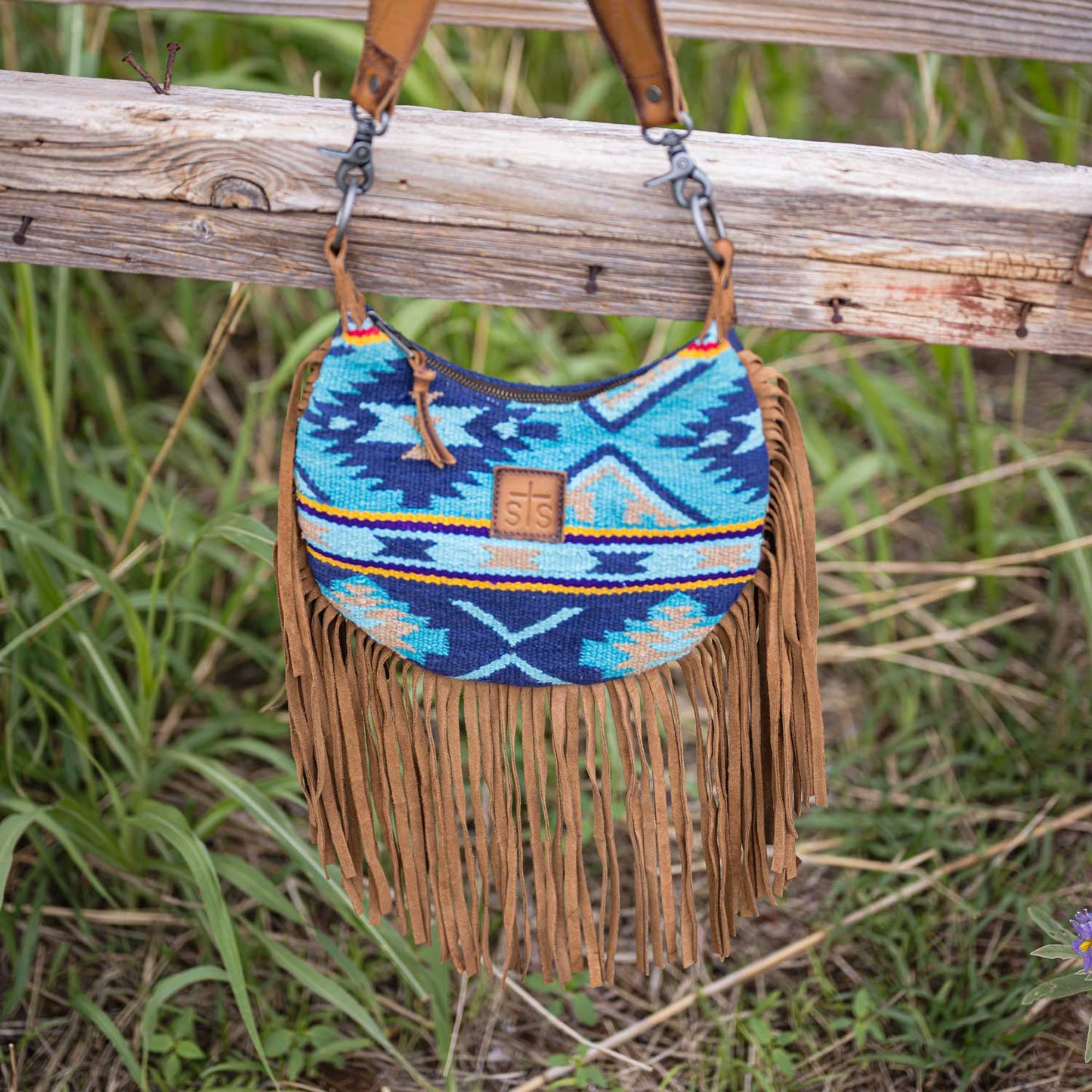 Load image into Gallery viewer, Mojave Sky Nellie Blue Serape Fringe Bag by STS
