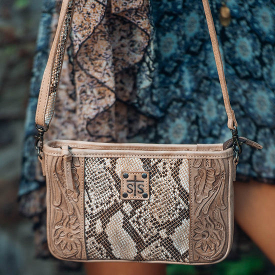 Load image into Gallery viewer, STELLA CLAIRE CROSSBODY PYTHON TAN / VT LEATHER
