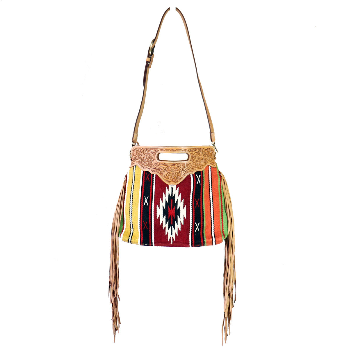 Boho Western Fringe Purse in Native Wool and Leather - Handmade by