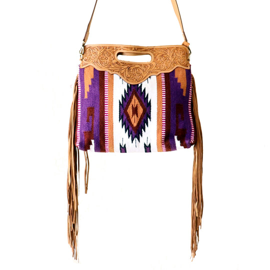 Handtooled Leather Bag With Fringe