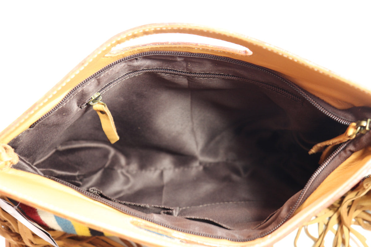 Handtooled Leather Bag With Fringe