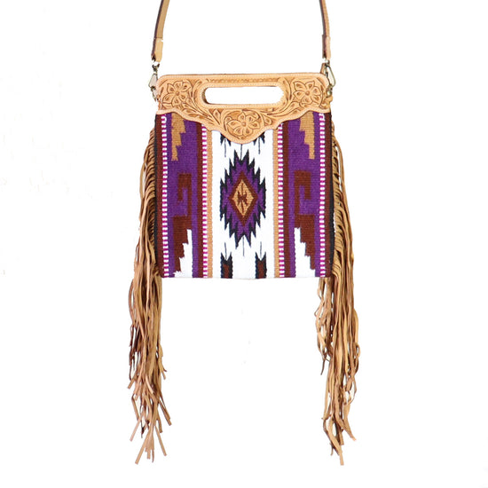 Load image into Gallery viewer, Aztec Fabric Crossbody With Tooled Leather
