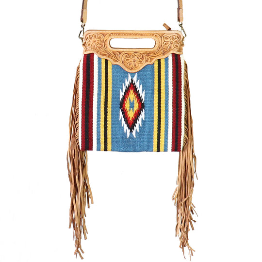 Aztec Serape Fabric Crossbody With Tooled Leather