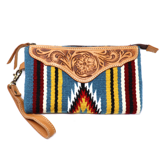Handtooled Leather & Woven Wristlet