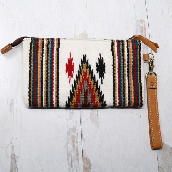 Handtooled Leather & Woven Wristlet