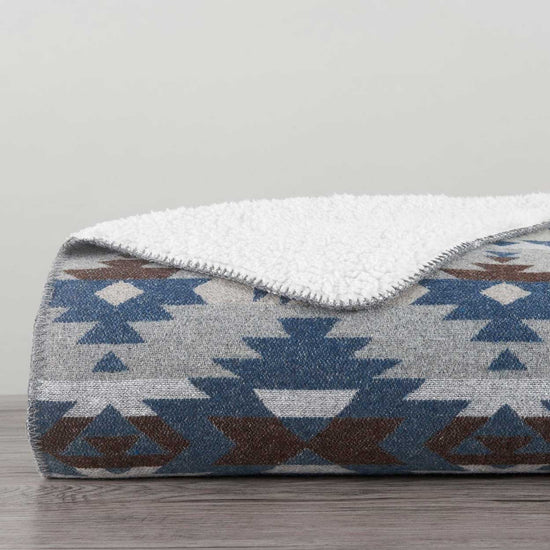 Aztec Design Blue Throw With Shearling