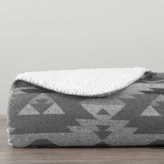 Load image into Gallery viewer, Aztec Design Gray Throw With Shearling
